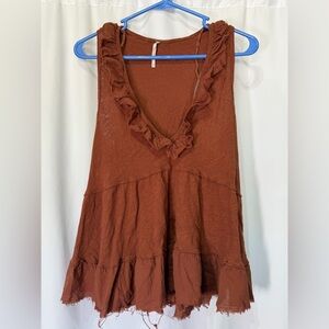 Free People Rust Ruffle V-Neck Sleeveless boho Women’s Top